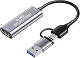Video Capture Card, USB 3.0 HDMI auf USB C/A Videoaufnahmekarte, 4K Eingang und 2K30Hz Capture, hdmi Grabber kompatibel mit Nintendo Switch PS Xbox TV YouTube Camera Laptop Handy Mac OBS