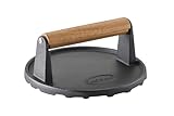 RÖSLE Barbecue-Gewicht, Hochwertiges Gewicht zum schnelleren Garen von Burgern oder Steaks, Gusseisen, Holzgriff, 17,5 cm