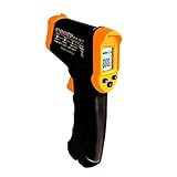 Digital Laser Infrarot Thermometer IR Pyrometer berührungslos Temperaturmessgerät Temperaturmesser, -50 ℃~600 ℃, LCD Beleuchtung, Gelb/Schwarz, Lasergrip (Nicht für Menschen)