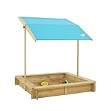 TP Toys TP Holzsandkasten mit Sonnendach, 2 Jahre+, Sandspiel für den Garten mit Abdeckung