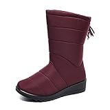 Warme und bequeme Winterstiefel für Damen, leichte rutschfeste Schneestiefel für Damen, mit wasserdichtem Reißverschluss, Winterstiefel für Damen, mehrere Farben (Rot, 43 EU)