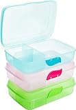 Brotdose Kinder mit Fächern, Brotdosen 3 Stück, Lunchbox Kinder ohne BPA, Frühstücksbox Brotzeitbox, Lunchboxen mit 3 Trennfächern + Clickverschluss, 100% Recyclebar, Grün, Blau, Rosa, Model:Ane