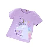 T-Shirt Herz Mädchen Einhorn Kinder-Flip Pailletten Baumwolle-Prinzessin|Mädchen Kurzarm-Shirt (DE/NL/SE/PL, Numerisch, 110, Regular, Violett)