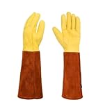 ZNTIHZ Lange Gartenhandschuhe for Beschneiden, Kratzfeste Kunstleder-Schutzhandschuhe, Obsternte, Strauch, Beschneiden, Trimmen, Handschutz Für Landschafts-Und DIY Arbeiten(Light Brown,L 42cm)