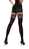 sesto senso Halterlose Strümpfe Blickdicht 40 Den mit Spitze Damen Verstärkt mit Silikonstreifen M/L Black Schwarz