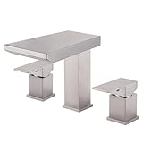 FSCEPIXI Römische Badewannenarmatur aus Messing, hoher Durchfluss, Badewannenarmaturen-Set, Garten, 3 Löcher, zwei Griffe, breite Badewanneneinfüllung, Wannenarmaturen, gebürstetes Nickel