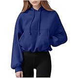 Generisch Damen Hoodiemit Kapuze und Großer Tasche Oversized Sweatshirt Frauen Basic Pullover Herbst Kurz Geschnittene Langarm Oberteile Sportlich Streetwear für Alltag Freizeit Outfits