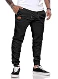 JMIERR Herren Hose Chino Cargo Hose Jogginghose Herren Baumwolle Sporthose Casual Freizeithose Elastische Taille mit Kordelzug Sweatpants Herren mit Taschen, Schwarz M