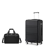 KONO 55cm Handgepäck-Koffer Trolley Set 2 Teilig Gepäcksets, Kleiner Koffer mit Rollen Handgepäck Set mit Ryanair Reisetasche 40x20x25cm, Schwarz