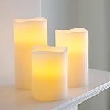 Lights4fun 3er Set LED Echtwachskerzen Timerfunktion LED Kerzen flackernde Flamme Klassisch batteriebetrieben Deko Wohnzimmer Stumpenkerzen elektrisch [Energieklasse A++]