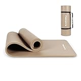 MSPORTS Gymnastikmatte Premium inkl. Tragegurt + Übungsposter + Workout App I Hautfreundliche Fitnessmatte 190 x 60 x 1,5 cm - Beige-Caramel - Phthalatfreie Yogamatte