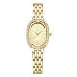 SK Ovale Damenarmbanduhr aus massivem legiertem Stahl mit Kristallbesatz (Gold)