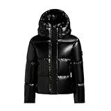 khujo Damen Winterjacke in glänzender Optik Warme wetterfeste Steppjacke mit Abnehmbarer Kapuze Devina Shiny BLACK Gr XL