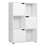WOLTU Bücherregal, für Arbeitszimmer Schlafzimmer & Wohnzimmer, Bücherschrank mit 3 Türen und 6 Fächer, Aufbewahrungregal, 59,6 x 91 x 29 cm (B x H x T)