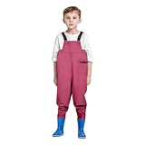 Kinder-Wathose Verstellbare Träger Rückenschnalle Design wasserdichte Regenhose mit Stiefeln Junior Hosenträger Matschhose Regenstiefel rutschfeste Sohle Gummistiefel