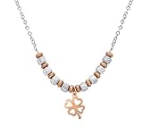 Dada Gioielli - Damenhalskette mit Anhänger rosa Kleeblatt Stern Herz Kette 45 + 5 cm Diamantkette Geschenkidee für Sie, Unica, Edelstahl, Kein Edelstein
