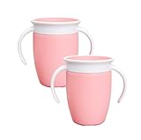 Munchkin Miracle 360 6+ Monate 7oz Baby-Trinklernbecher (2er-Pack), Becher mit freiem Durchfluss für Kleinkinder, Trainerbecher, BPA-frei, Rosa/Rosa