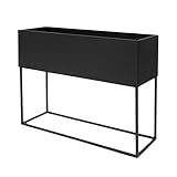 Spetebo Metall Blumenkasten XL schwarz mit Gestell - 42 x 35 cm - Pflanzen Ständer rechteckig mit Übertopf - Innen Deko Blumenhocker Pflanzenständer Blumentopfhalter mit Topf