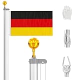 ZMTECH Fahnenmast 6m Stabil für den Außenbereich, 600 cm Aluminium Garten Flaggenmast mit 2 Deutschland Flagge, Seil und Klammern für Feste, Garten, Haus, Wohn- und Geschäftszwecke, Silber