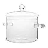BDXMKS Suppentopf Glastopf mit Deckel, Kochtopf mit Deckel und Griff, Simmertopf, klarer Suppentopf, hoher Borosilikatglas(Transparent 1400ML)
