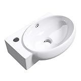 Mai & Mai Waschbecken Gäste WC Aufsatzwaschbecken Hängewaschbecken aus Keramik mit NANO, BTH: 42x28x15cm, in weiß, Armaturenloch Links Brüssel001R