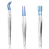 3 Stück Pinzette mit Gummispitzen PVC-beschichtet Präzisions-Gummi Gerade Flachspitze Lange Gebogene Pinzetten für Handwerk Briefmarken Perlen Schmuck, Blau