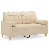 QJBSAVVA Couch Groß Sofas Küchensofa Schlafsofa - 2-Sitzer-Sofa mit Zierkissen Creme 120 cm Stoff für Büro Ruheraum Wohnzimmer Gästezimmer