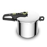 Tefal P2584402 Secure Trendy Schnellkochtopf 8 L mit Korb | 2-Stufen-Garregler: Intensivstufe 117°C, Schonstufe 112°C | Induktions-Kapselboden | für alle Herdarten | Edelstahl/Schwarz/Grün