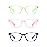 DHSBGWSX 3 Stück Kinderbrille, Anti-Blaulicht-Brille, modische Kinderbrille, Anti-Augenermüdungsbrille, Strahlenschutzbrille zum Lernen oder Spielen (Rosa, Grün, Schwarz)