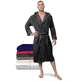 Twinzen Bademantel Herren - XL - Dunkelgrau - 100% Baumwolle (350g/m²) OEKO-TEX® Zertifiziert - Bademantel mit Kapuze, 2 Taschen, Gürtel