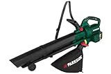 Parkside Akku-Laubsauger und Laubbläser PLSBA 40-Li A1, 40V, max. 210 km/h Luftgeschwindigkeit, 40L Fangsack, Häckselfunktion 15:1, OHNE AKKU & Ladegerät, kompatibel mit X20V Team
