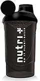 Nutri + Classic Shaker schwarz 600 ml für unterwegs - Sport Fitness Bodybuilding - mit Schraubverschluss und Siebeinsatz - BPA-frei Plus Wave