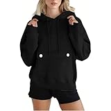 Cowyams Hoodie Damen Langarm Warm Kapuzenpullover Herbst Winter Einfarbig Pullover Freizeit Training Frau Oberteile Süßer Stil Outwear Teenager Mädchen Hoodies Training Mit Großer Tasche.