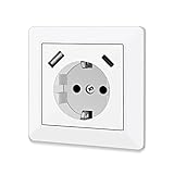 Steckdose mit USB Anschluss und Typ C (max. 5 V 3,4 A) Schuko Steckdose mit USB Anschluss Glänzend Schuko Unterputz Steckdose System 55 Reinweiß Wandsteckdose Schutzkontaktsteckdose