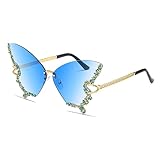 YAMEIZE Schmetterling Sonnenbrille Randlose Vintage Brillen-Lustige Diamond Strass Disco Brille für Herren Damen Getönte Rave Brille Festival Sonnenbrille