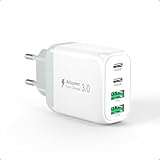 USB C Ladegerät, Cshare 40W USB Stecker Mehrfach 4 Port mit PD&QC3.0 Schnellladegerät, für iPhone 15/14 Pro Max/13/12/11/XR/Plus, iPad,Samsung Galaxy S23 S22 S21 Ultra,Tablet,Android,Handys Adapter