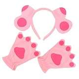 VALICLUD 1 Satz Stirnband Mit Welpenohren Cosplay Tierohr Hundeohren Kostüm Stirnband Pelzige Pfoten Hundestirnband Warme Tierhandschuhe Tierohren Halloween Handschuhe Pfoten Stoff Rosa