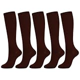 Damen Over-Thigh Socke, gestreift, 5 Paar, Kompressionssocken, kniehohe Stützstrümpfe für Männer und Frauen, coffee, S