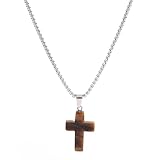 Karma NH10879589 Halskette mit Kreuz für Herren Edelstahl Naturstein Silber 50 cm Kette Herrenschmuck Edelstahlkette Männer Herrenhalskette