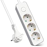 EXTRASTAR Flachstecker Mehrfachsteckdose 3-Fach, Steckdosenleiste Flacher Stecker mit Druckknopfschalter, 1.5m Kabel für Büro und Zuhause, Weiß + Grau