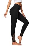 Yvette Sport Leggings Damen high Wasit mit Mesh, 72F Faser Blickdicht Sporthose Yogahose, Schwarz, L