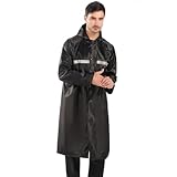 TOVCHEI Lange Regenanzüge Im Freien Regenjacke Doppelkrempe Highlight Reflektierende Streifen Sicherheit Wasserdichte Regenjacke,Schwarz,XL