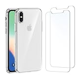 NEW'C Hülle für iPhone X, XS Ultra Transparent Silikon Weiches TPU Gel und 2 × Panzer Schutz Glas , - Anti Scratch