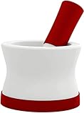 EZ-Grip Mörser und Stößel aus rotem Silikon und Porzellan mit rutschfester abnehmbarer Silikonbasis Neues Design Spülmaschinenfest durch kühlere Küche