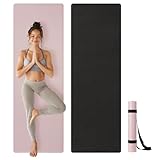 Navaris Yogamatte rutschfest 4mm - Matte aus Naturkautschuk - dünne Yoga Sportmatte Fitnessmatte mit Tragegurt - 183 x 61 x 0,4 cm - Fitness Gymnastikmatte - Pink Schwarz