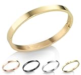 inSCINTILLE Schmuck Damen Armreif Edelstahl Zirkonia einfache Stil Liebe Armband 4/6/8mm mit Schließe Armspange Gravur, Gold/Silber/Schwarz, Inklusive Geschenkbox