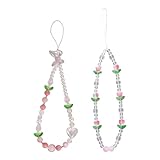 GSHLLO Handy-Anhänger mit Blumen- und Schmetterlings-Motiv, niedliche Handy-Handgelenkbänder, ästhetische Handy-Schlüsselanhänger, 2 Stück