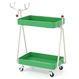 FANTASK Servierwagen in Rentierform, 2-stöckiger Küchenwagen mit Metallrahmen auf Rollen, Rollwagen Beistellwagen für Weihnachten, Küche, Wohnzimmer & Schlafzimmer, Grün