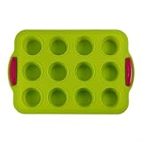 Silikon-Muffinform mit 12 Mulden, rundes Backblech für einfaches Herausnehmen, flexibel, ofenfest, spülmaschinenfest, Backform für selbstgemachte Leckereien (grün)