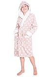 CityComfort Bademantel Kinder Mädchen, Fleece Morgenmantel Kinder Dressing Gown mit Punkten(Rosa, 7-8 Jahre)